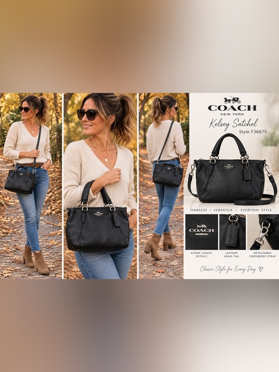 Coach Handbags - Coach Kelsey F36675 Black Pebbled Leather Satchel Crossbody Bag